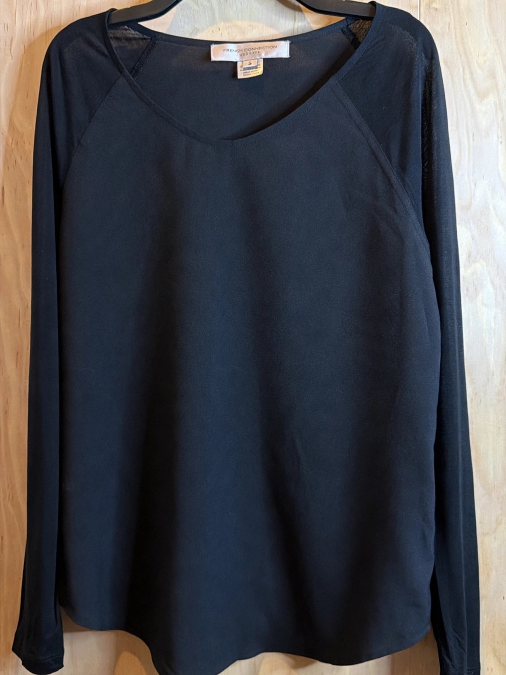 French Connection Black Long-Sleeve Scoop Neck Top with Raglan Sleeves